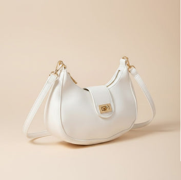 Chic White Crossbody Handbag with Gold Accents 0048