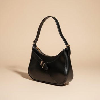 Sleek Black Handbag with Gold Buckle 0050