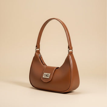 Chic Tan Leather Handbag with Silver Hardware 0046