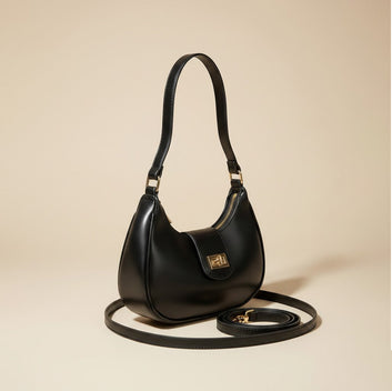 Elegant Black Handbag with Gold Detailing 0041