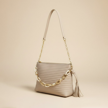 Elegant Beige Handbag with Gold Chain 0013