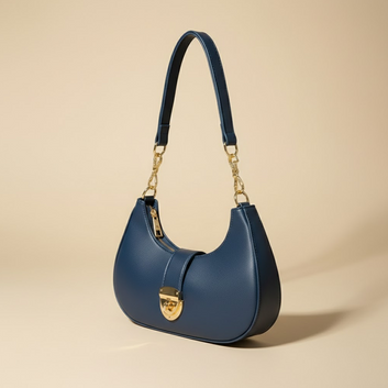 Elegant Navy Blue Chain-Detail Handbag 0083