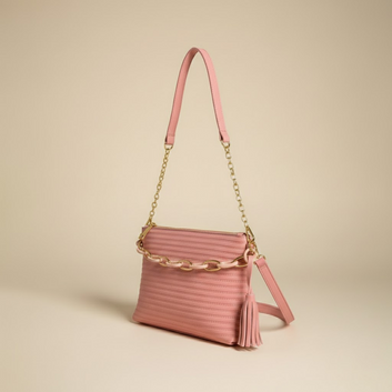 Trendy Pink Tassel & Chain-Detail Clutch 0078