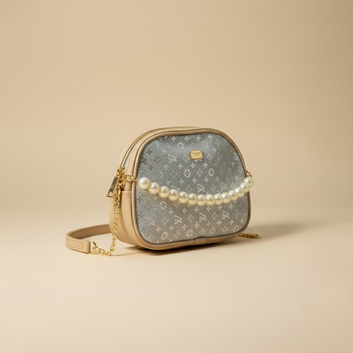 Elegant Silver Designer Clutch with Pearl Chain 0061